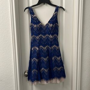 Blue and nude lace midi dress